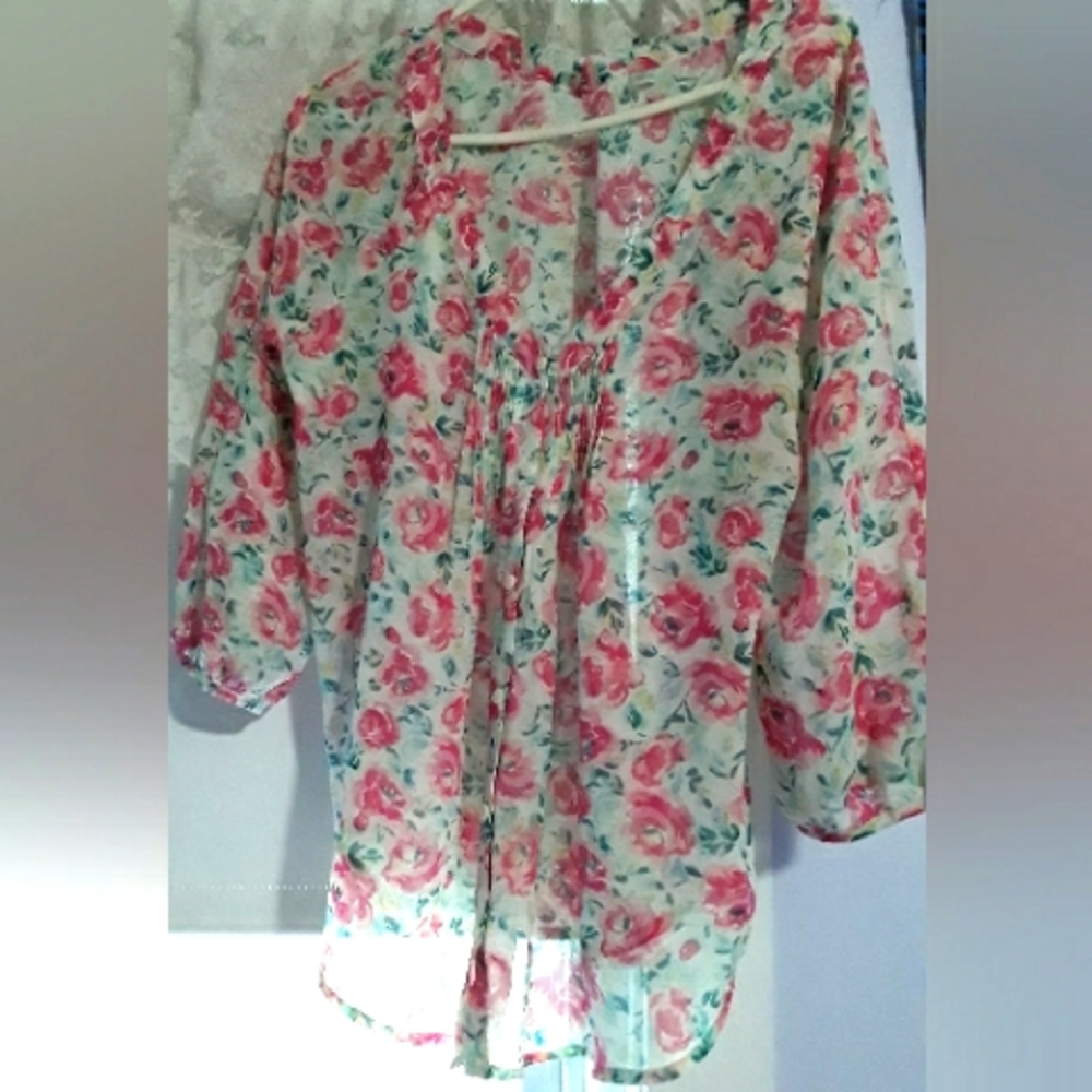 Lauren Conrad Sheer Button Up Blouse, Size M